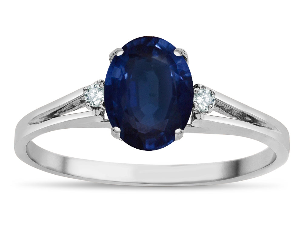 Star K  Oval 8x6 Genuine Sapphire Split Shank Three Stone Engagement Promise Ring