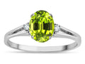Star K  Oval 8x6 Genuine Peridot Split Shank Three Stone Engagement Promise Ring