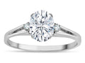 Star K  Oval 8x6 Genuine White Topaz Split Shank Three Stone Engagement Promise Ring