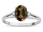 Star K  Oval 8x6 Genuine Smoky Quartz Split Shank Three Stone Engagement Promise Ring