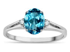 Star K  Oval 8x6 Genuine Blue Topaz Split Shank Three Stone Engagement Promise Ring