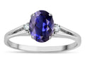 Star K  Oval 8x6 Genuine Iolite Split Shank Three Stone Engagement Promise Ring