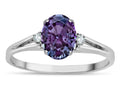 Star K  Oval 8x6 Simulated Alexandrite Split Shank Three Stone Engagement Promise Ring