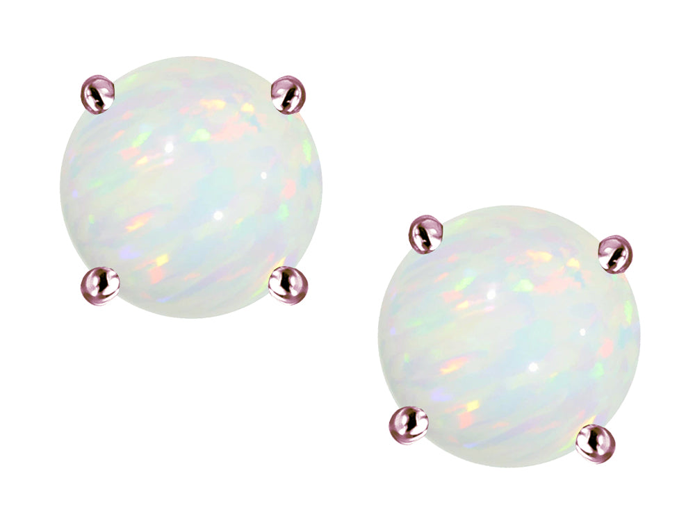 Star K Classic Round 7mm Genuine Opal Four Prong  Stud Earrings