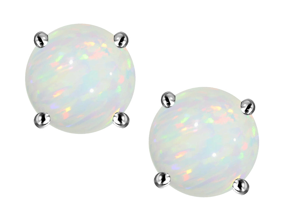 Star K Classic Round 7mm Genuine Opal Four Prong  Stud Earrings