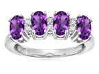 Star K Oval 5x3 Genuine Amethyst 4 Four Stone Band Ring