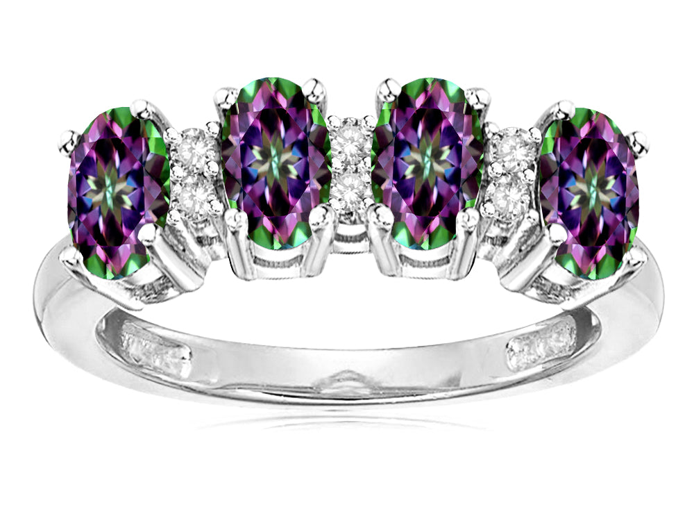 Star K Oval 5x3 Rainbow Mystic Topaz 4 Four Stone Band Ring