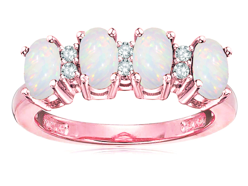 Star K™ Oval 5x3 Genuine Opal 4 Four Stone Band Ring