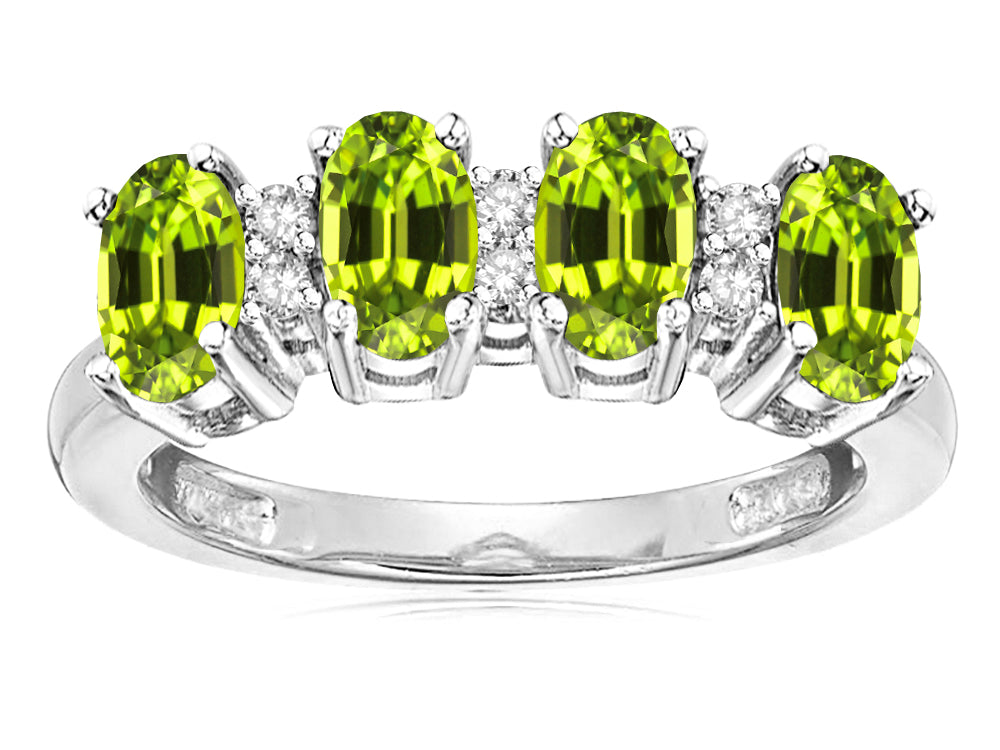 Star K Oval 5x3 Genuine Peridot 4 Four Stone Band Ring