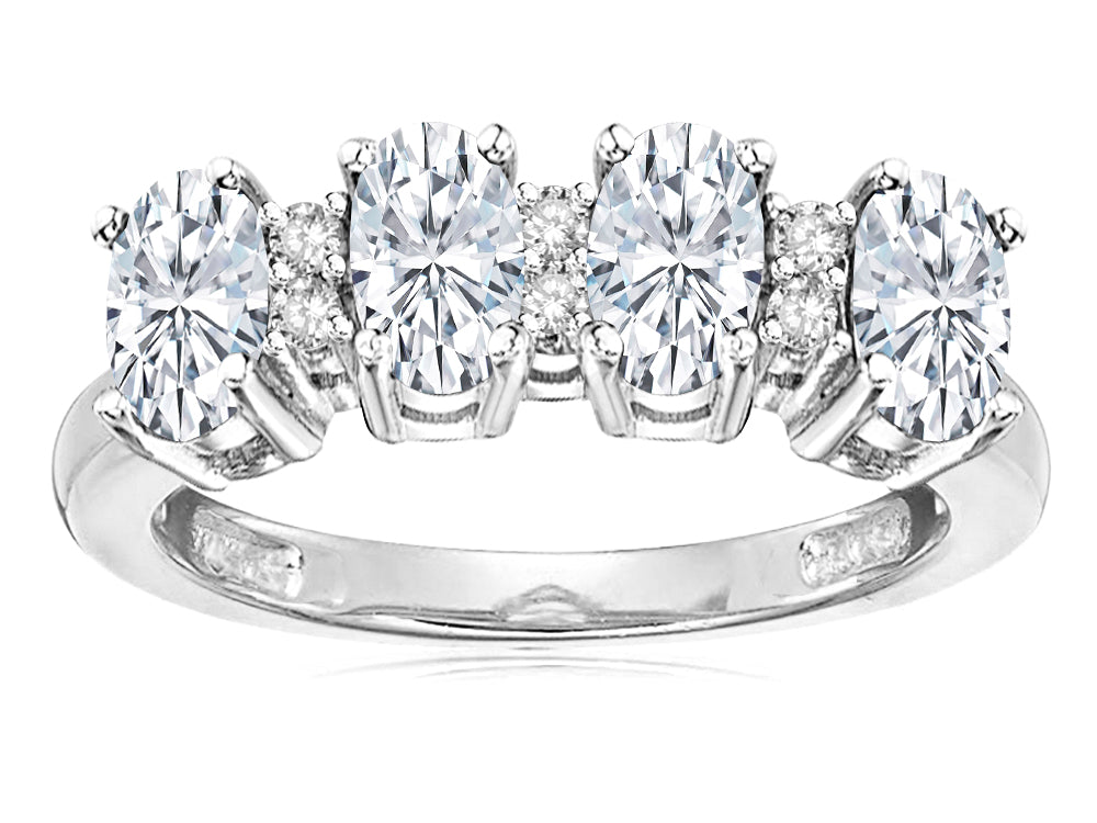 Star K Oval 5x3 Genuine White Topaz 4 Four Stone Band Ring