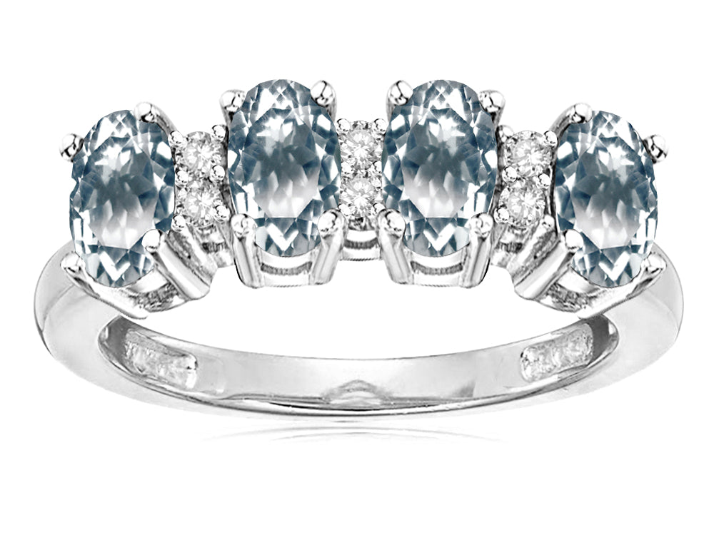 Star K Genuine Aquamarine Oval 5x3 4 Four Stone Band Ring