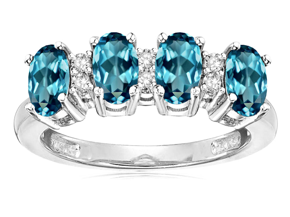 Star K Genuine Blue Topaz Oval 5x3 4 Four Stone Band Ring