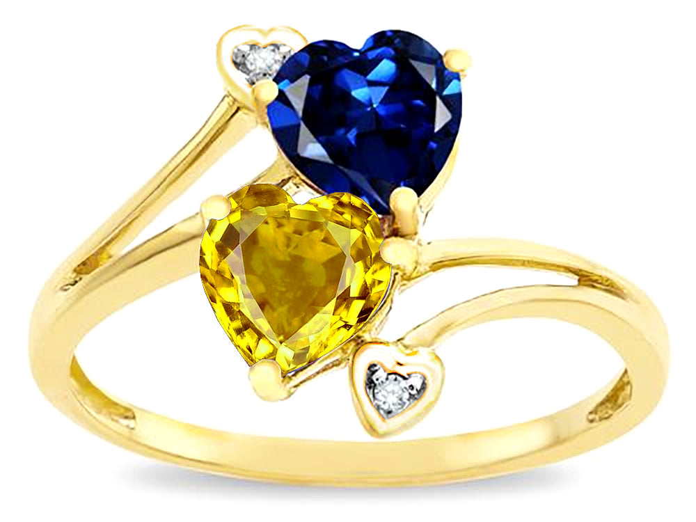 Star K  Custom Personalized 2 Two Stone Double 6mm Heart Mothers Engagement Promise Birthstone Ring