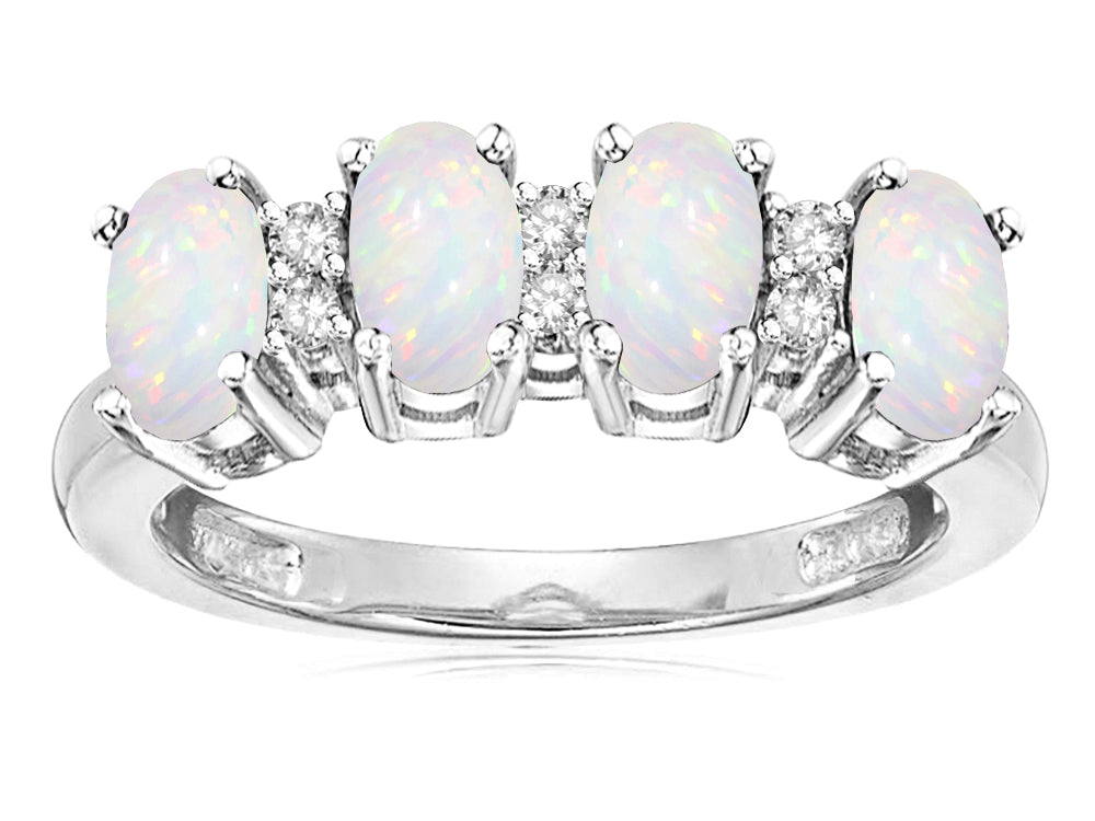 Star K Genuine Opal Oval 5x3 4 Four Stone Band Ring