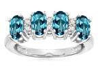 Star K Genuine Blue Topaz Oval 5x3 4 Four Stone Band Ring