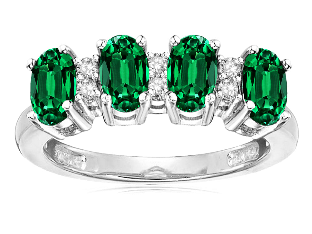Star K Simulated Emerald Oval 5x3 4 Four Stone Band Ring