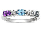 Star K  Custom Personalized  Three 5x3mm Oval Birthstones Band Mothers Wedding Promise Ring