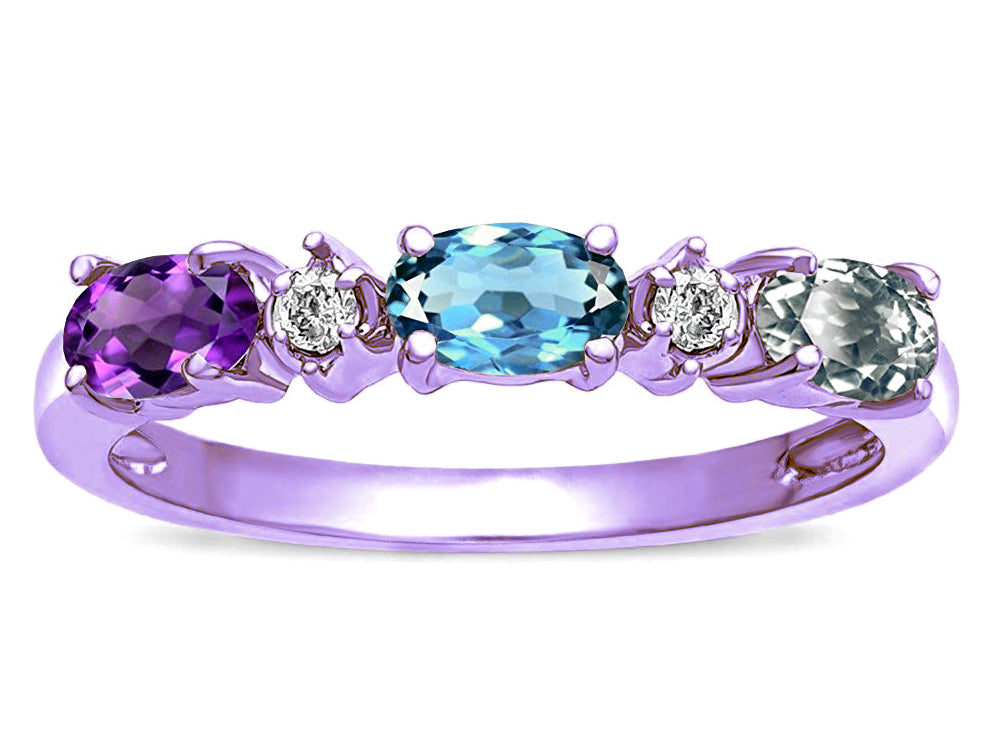 Star K  Custom Personalized 3 Three Oval Birthstones 5x3mm Band Mothers Wedding Promise Ring