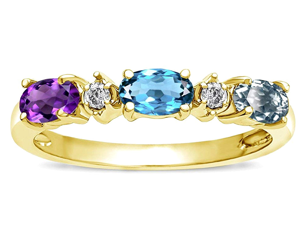 Star K  Custom Personalized 3 Three Oval Birthstones 5x3mm Band Mothers Wedding Promise Ring