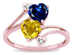 Star K  Custom Personalized 2 Two Stone Double Heart Mothers Engagement Promise Birthstone Ring
