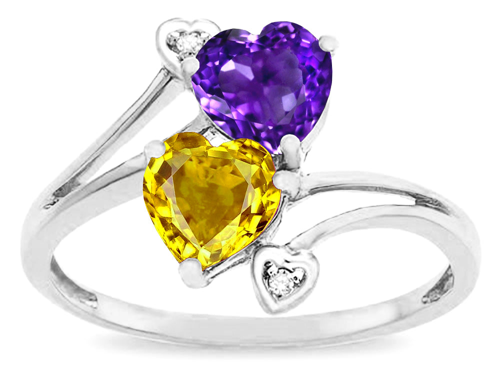 Star K  Custom Personalized 2 Two Stone Double Heart Mothers Engagement Promise Birthstone Ring