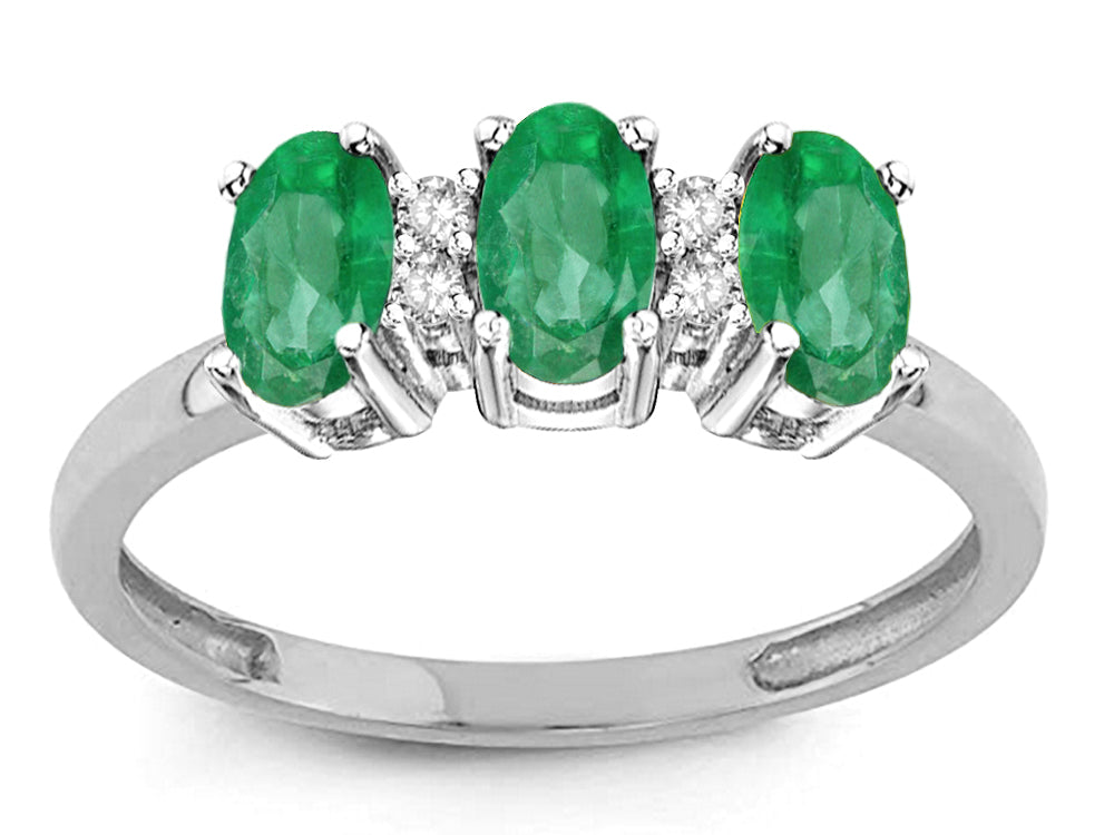 Star K Genuine Emerald 3 Three Oval Stones Promise Ring Wedding Band