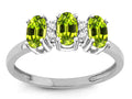 Star K Genuine Peridot 3 Three Oval Stones Promise Ring Wedding Band