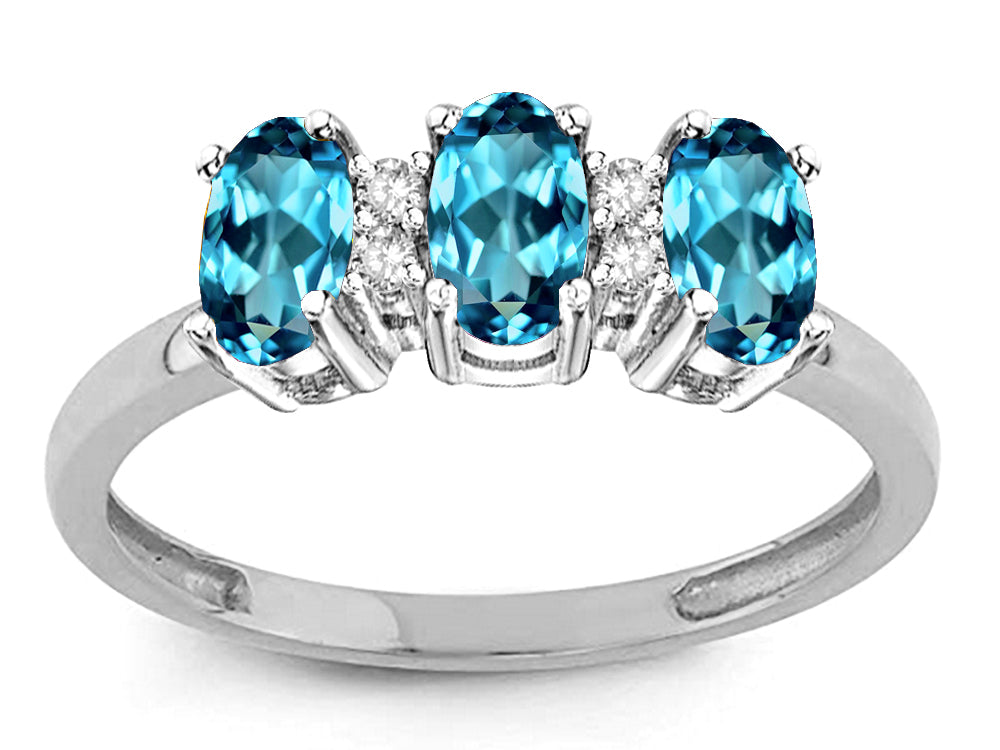 Star K Genuine Blue Topaz 3 Three Oval Stones Promise Ring Wedding Band