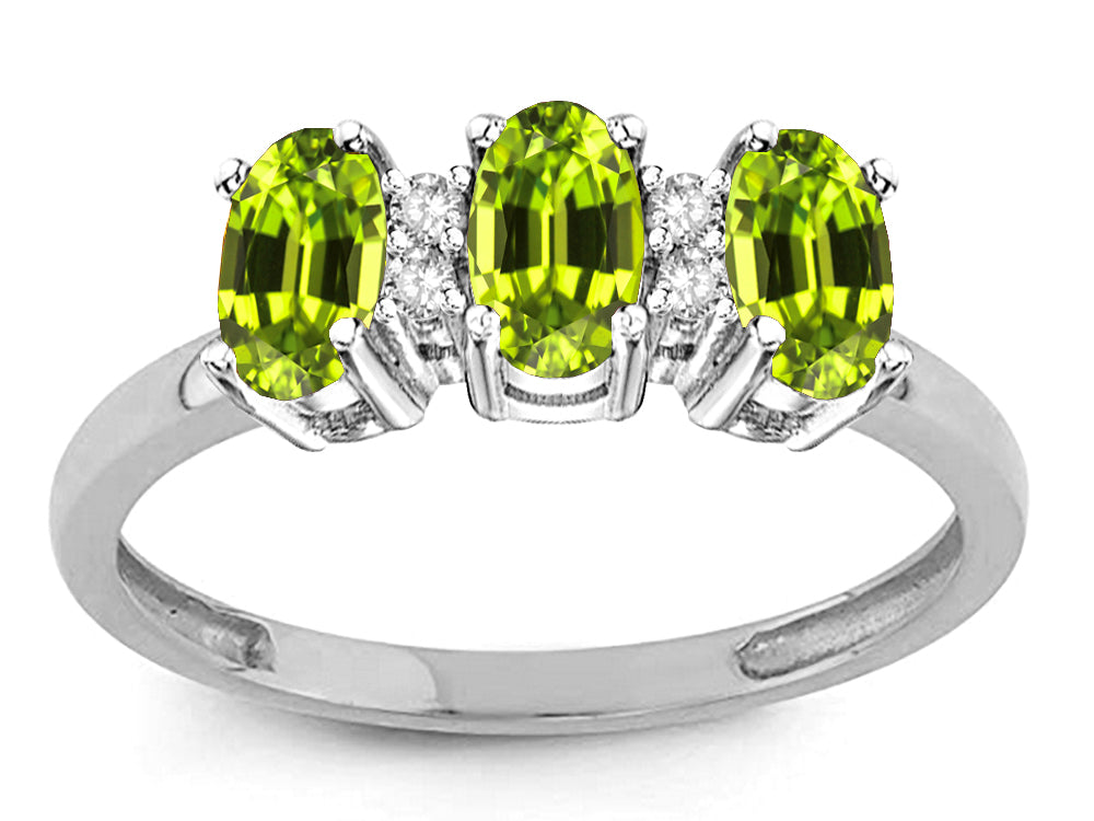Star K Genuine Peridot 3 Three Oval Stones Promise Ring Wedding Band