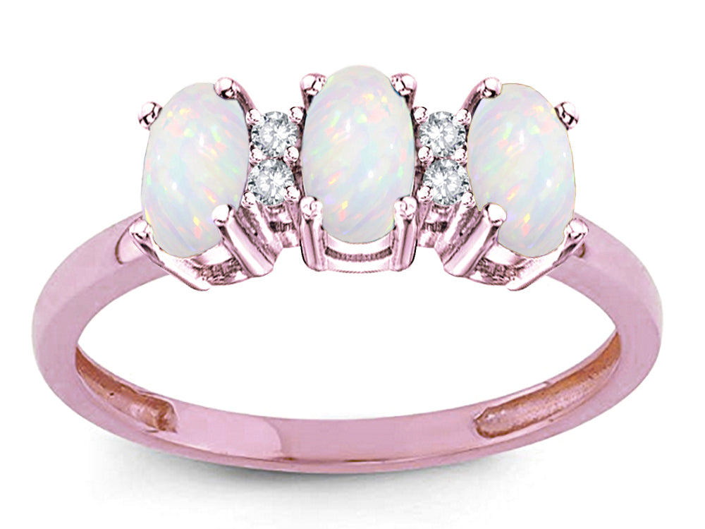 Star K™ Genuine Opal 3 Three Oval Stones Promise Ring Wedding Band