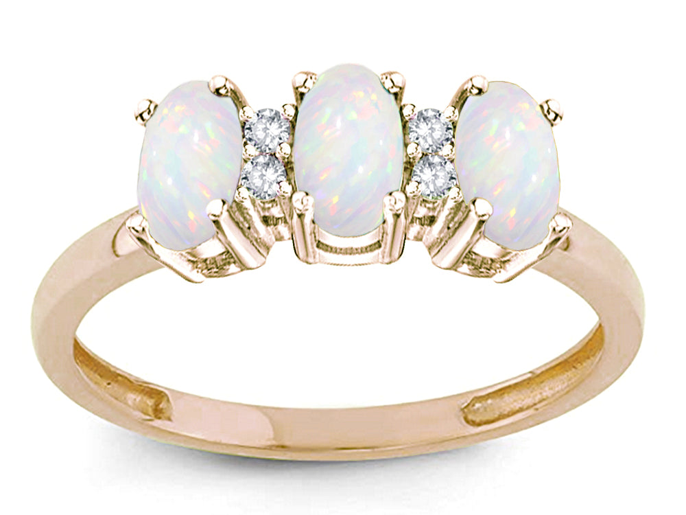 Star K™ Genuine Opal 3 Three Oval Stones Promise Ring Wedding Band