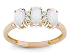 Star K™ Genuine Opal 3 Three Oval Stones Promise Ring Wedding Band