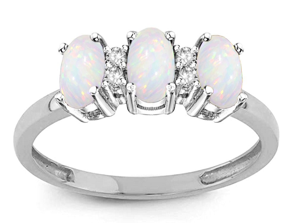 Star K™ Genuine Opal 3 Three Oval Stones Promise Ring Wedding Band