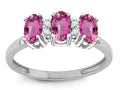 Star K Simulated Pink Tourmaline 3 Three Oval Stones Promise Ring Wedding Band