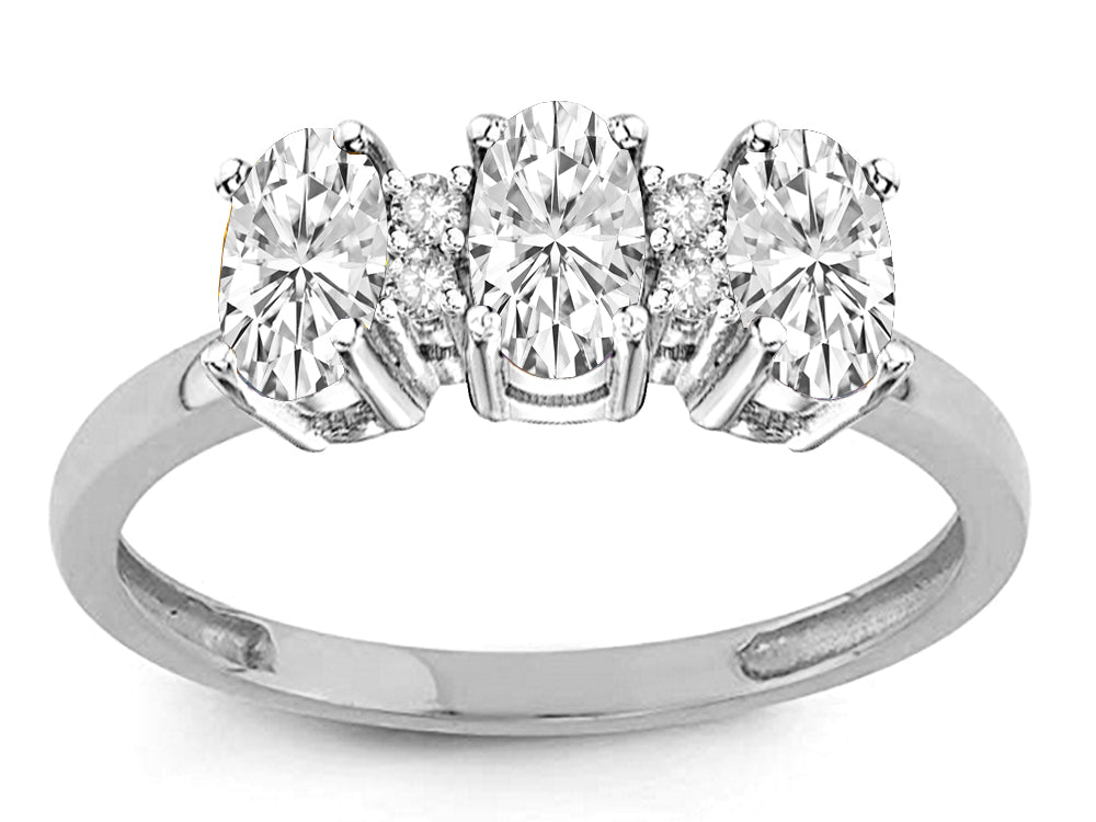 Star K Genuine White Topaz 3 Three Oval Stones Promise Ring Wedding Band