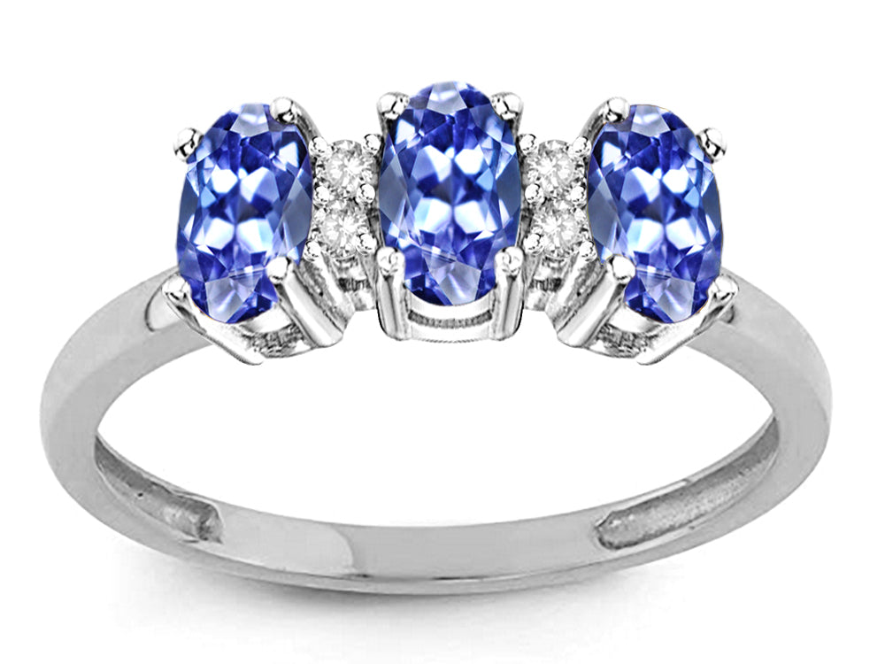Star K 3 Three Oval Genuine Tanzanite Stones Promise Ring Wedding Band