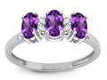 Star K 3 Three Oval Genuine Amethyst Stones Promise Ring Wedding Band