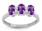 Star K 3 Three Oval Genuine Amethyst Stones Promise Ring Wedding Band
