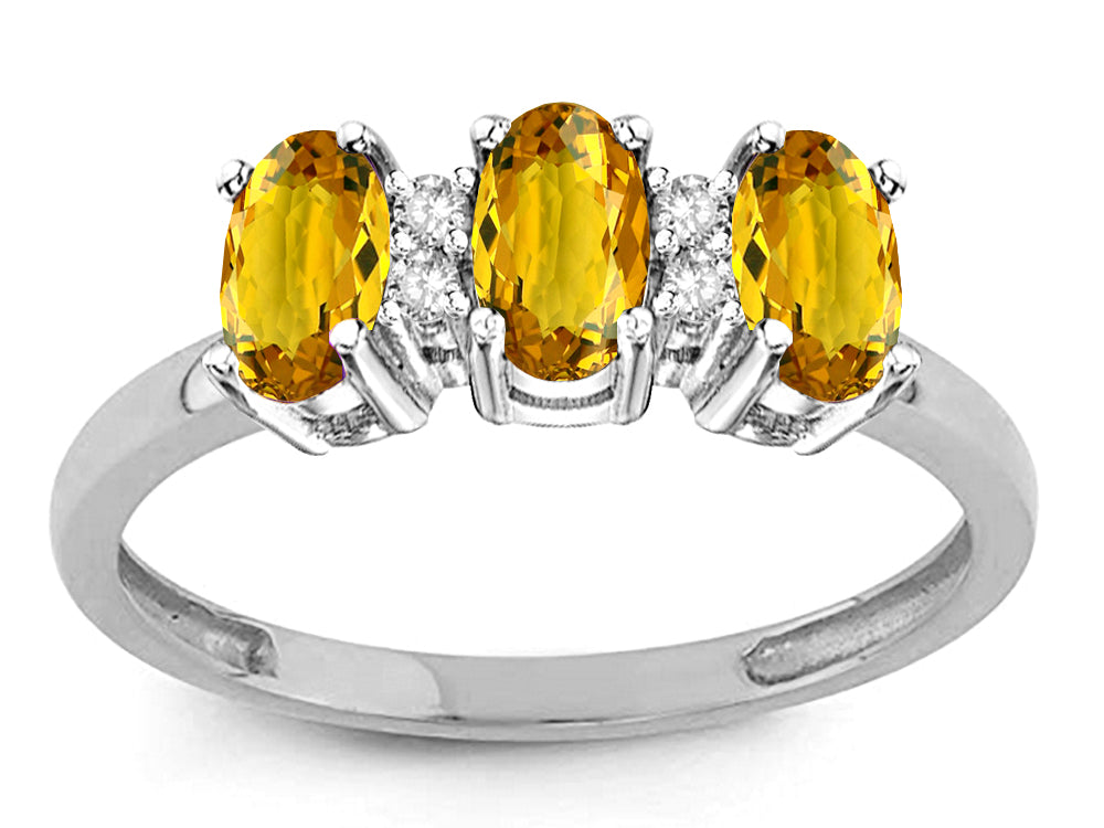 Star K 3 Three Oval Genuine Citrine Stones Promise Ring Wedding Band
