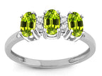 Star K 3 Three Oval Genuine Peridot Stones Promise Ring Wedding Band