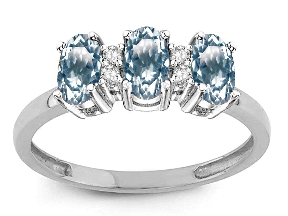 Star K 3 Three Oval Simulated Aquamarine Stones Promise Ring Wedding Band
