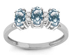 Star K 3 Three Oval Simulated Aquamarine Stones Promise Ring Wedding Band