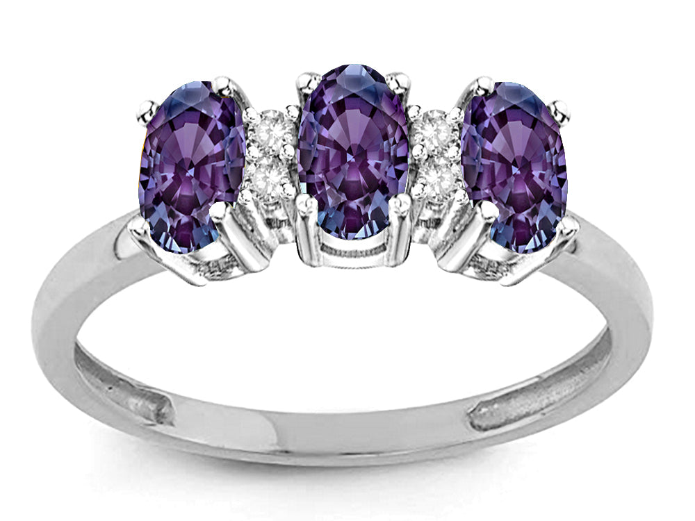 Star K 3 Three Oval Simulated Alexandrite Stones Promise Ring Wedding Band