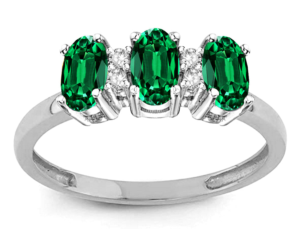 Star K 3 Three Oval Simulated Emerald Stones Promise Ring Wedding Band