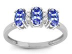 Star K™ 3 Three Oval Genuine Tanzanite Stones Promise Ring Wedding Band