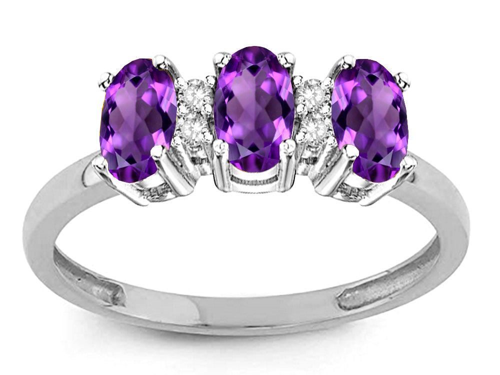Star K 3 Three Oval Genuine Amethyst Stones Promise Ring Wedding Band
