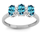 Star K 3 Three Oval Genuine Blue Topaz Stones Promise Ring Wedding Band