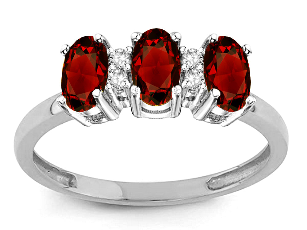 Star K 3 Three Oval Genuine Garnet Stones Promise Ring Wedding Band