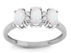 Star K 3 Three Oval Genuine Opal Stones Promise Ring Wedding Band