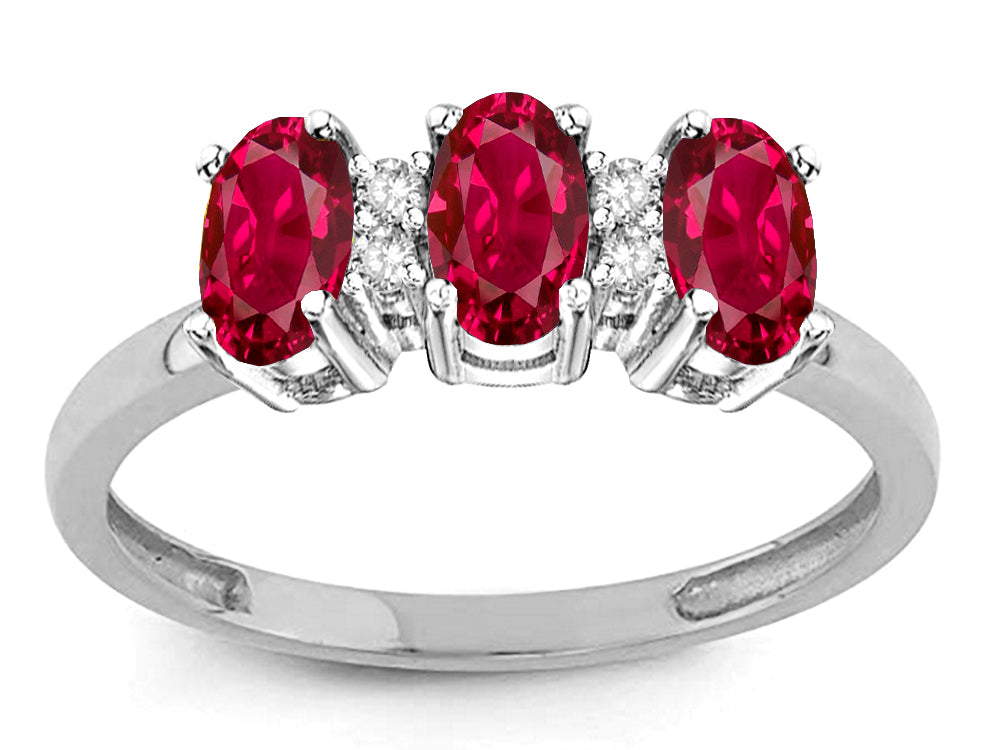 Star K 3 Three Oval Created Ruby Stones Promise Ring Wedding Band